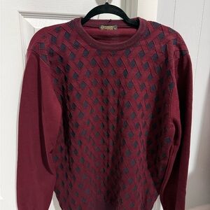 Burgundy Sweater with Black Diamond Pattern